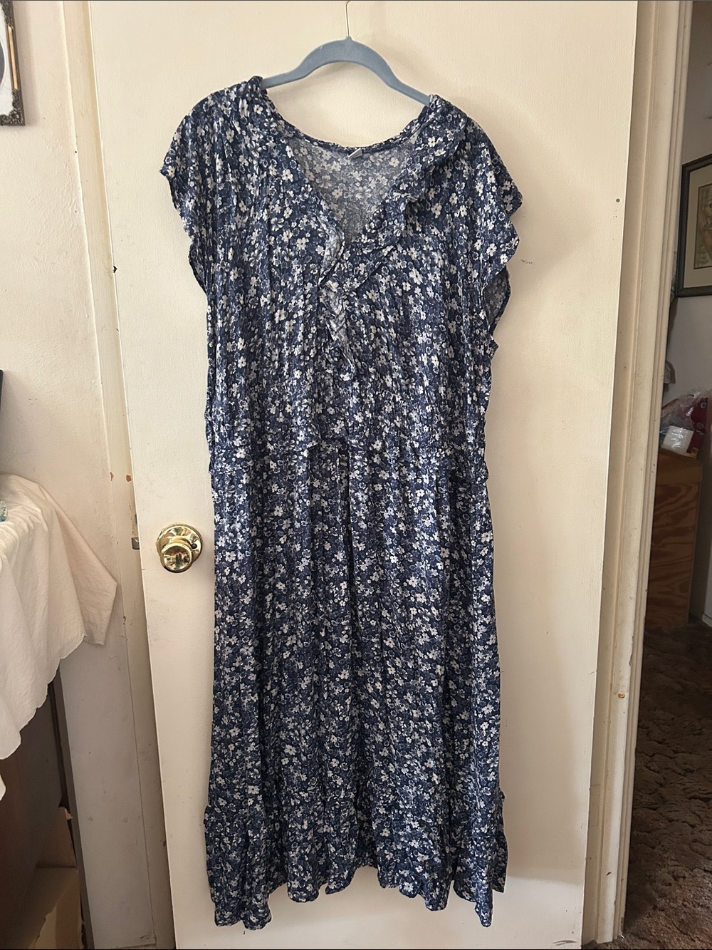 Old Navy Navy Ditsy Floral Ruffled Maxi Dress
